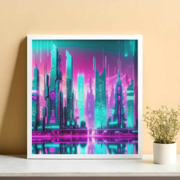 Futuristic cyberpunk cityscape art print