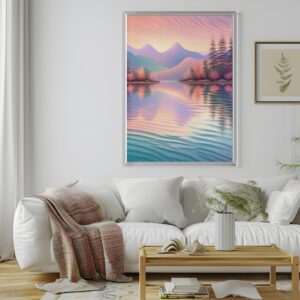 Serene mountain lake sunset digital art